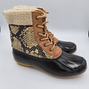 Sam Edelman Womens‎ Tinsley Snakeskin Duck Boots Black Brown Lace Up